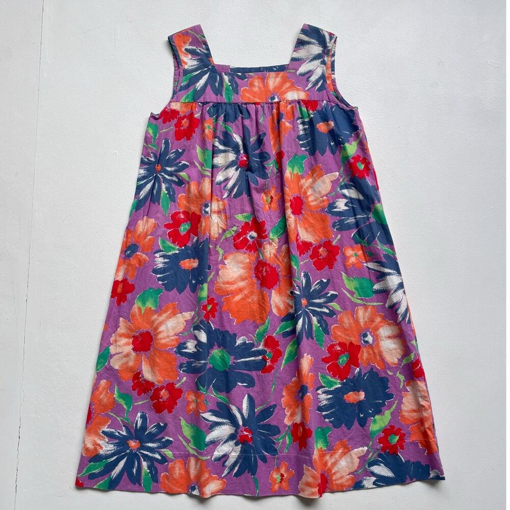Vtg 60s 70s Colorful Flower Power Cotton House Dress / Sz L / Retro Hawaii Fun